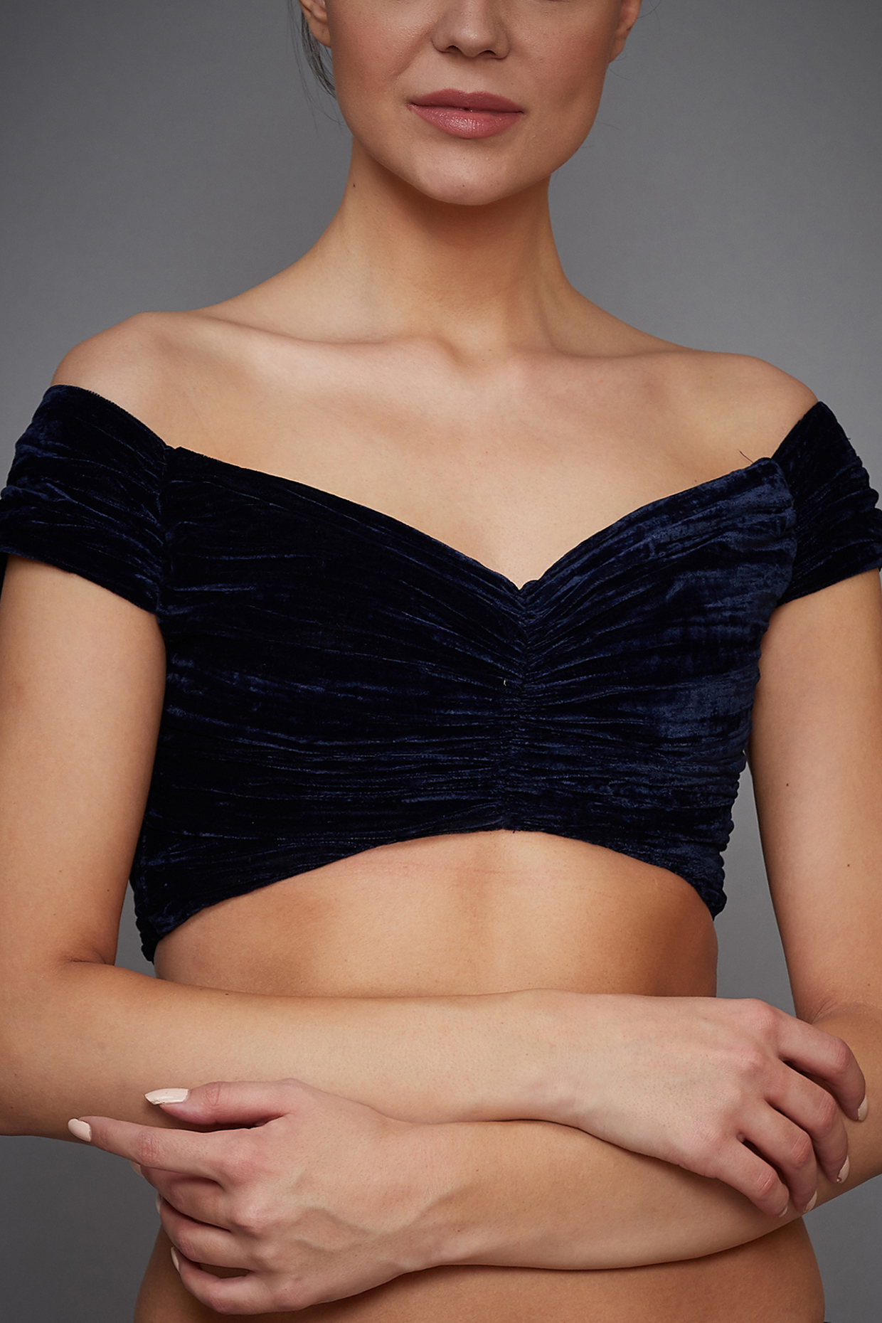 Navy Off-Shoulder Blouse by Ri Ritu Kumar