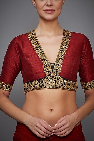 Burgundy Embroidered Blouse by Ri Ritu Kumar