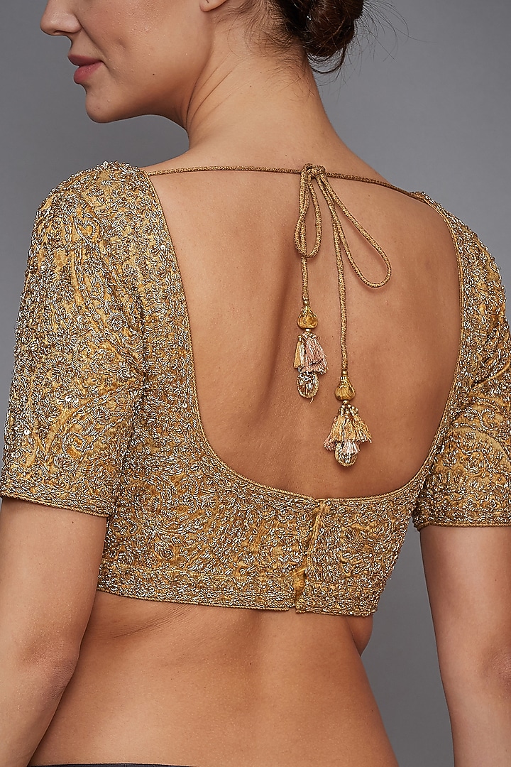 Gold Hand Embroidered Blouse by Ri Ritu Kumar at Pernia's Pop Up Shop