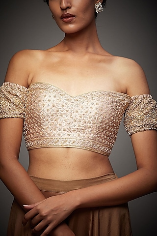 Beige Hand Embroidered Blouse by Ri Ritu Kumar