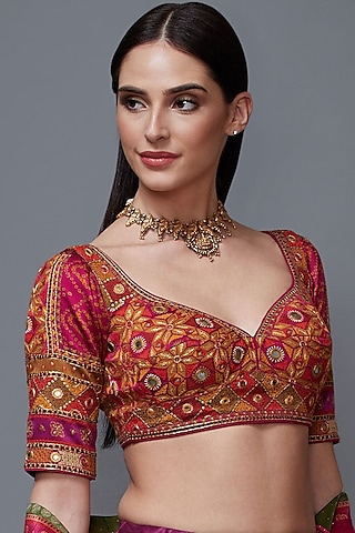 Fuchsia Embroidered Blouse by Ri Ritu Kumar