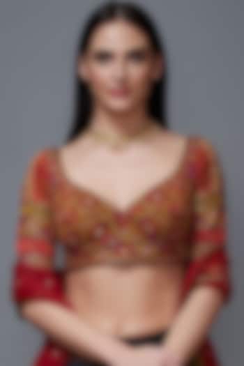 Burnt Red Embroidered Blouse by Ri Ritu Kumar at Pernia's Pop Up Shop