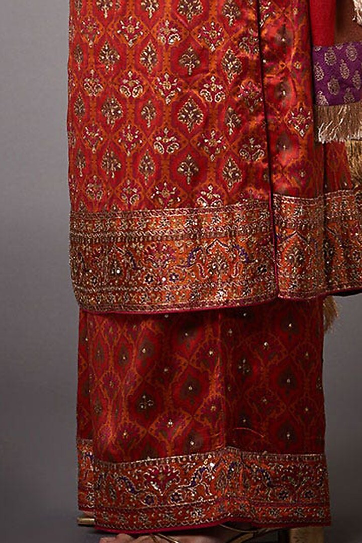 Rust Red & Orange Printed & Embroidered Kurta Set by Ri Ritu Kumar at Pernia's Pop Up Shop