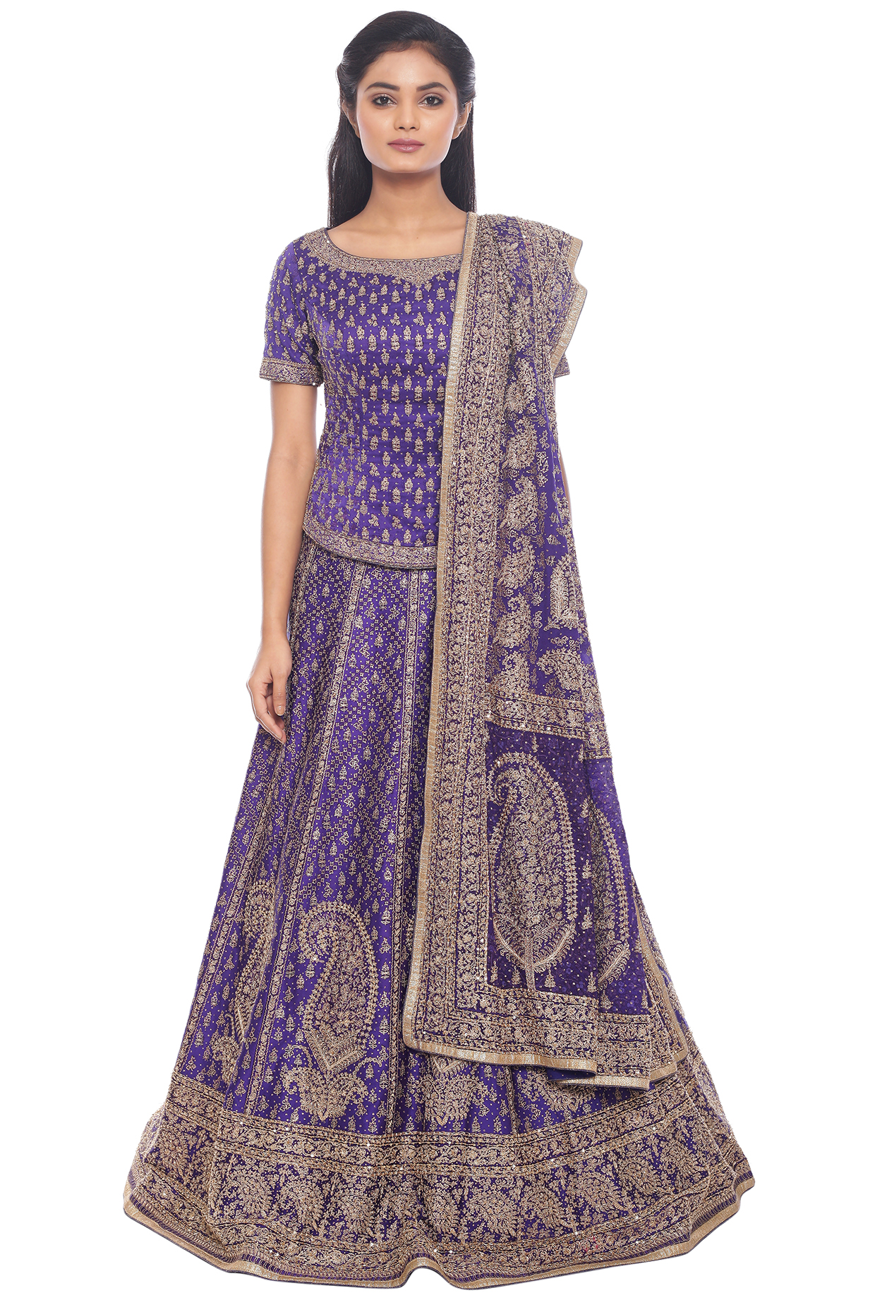 Rain Purple Hand Embroidered Lehenga Set by Ri Ritu Kumar