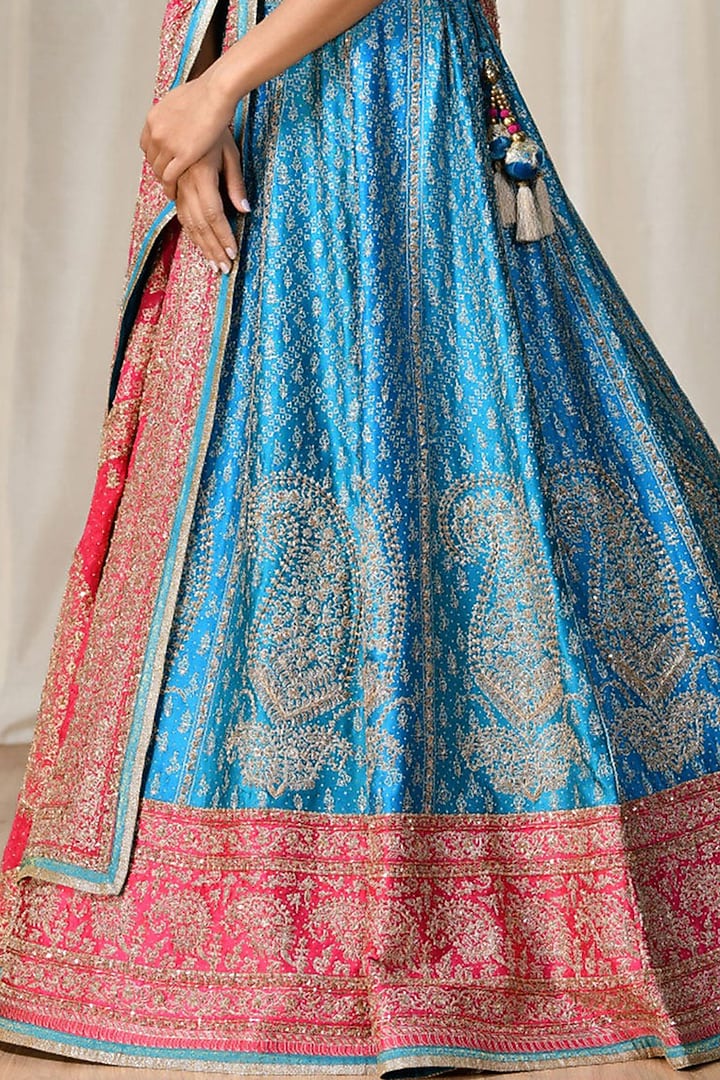 Raspberry Blue Hand Embroidered Bridal Lehenga Set by Ri Ritu Kumar at Pernia's Pop Up Shop