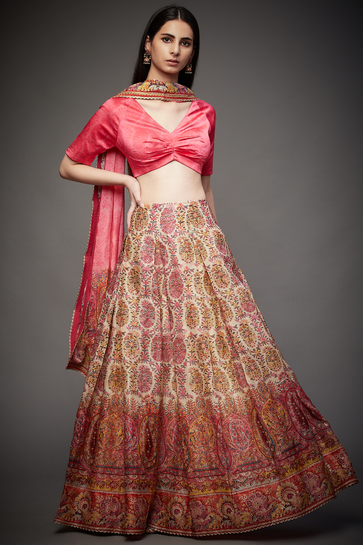 Multi-Colored Paisley Printed Lehenga Set by Ri Ritu Kumar