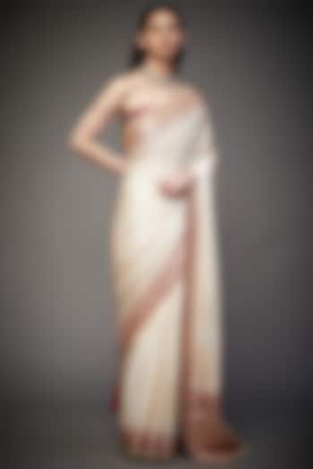 Off-White Hand Embroidered Bridal Saree Set by Ri Ritu Kumar at Pernia's Pop Up Shop