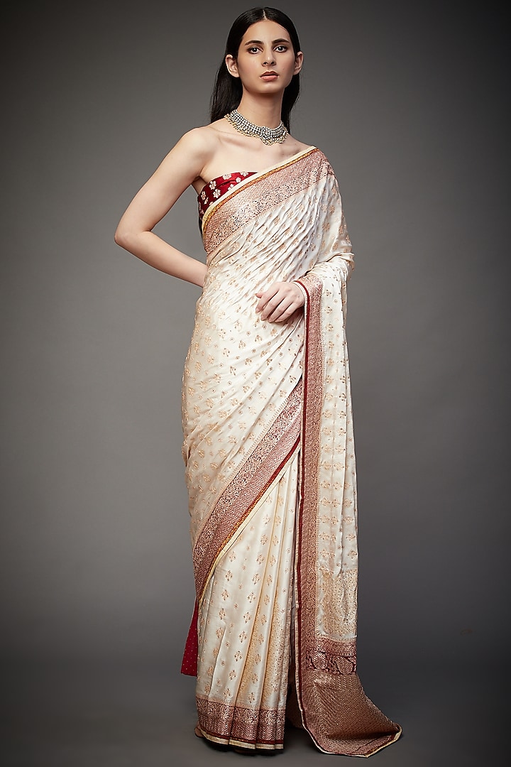 Off-White Hand Embroidered Bridal Saree Set by Ri Ritu Kumar at Pernia's Pop Up Shop