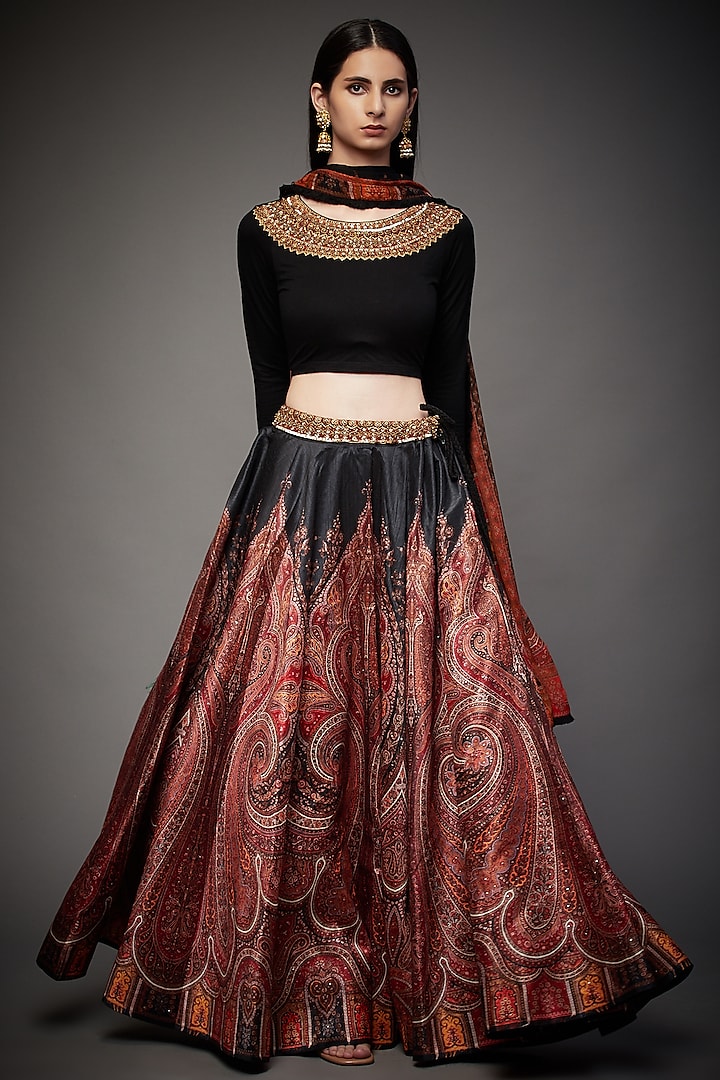 Black & Red Printed Lehenga Set by Ri Ritu Kumar