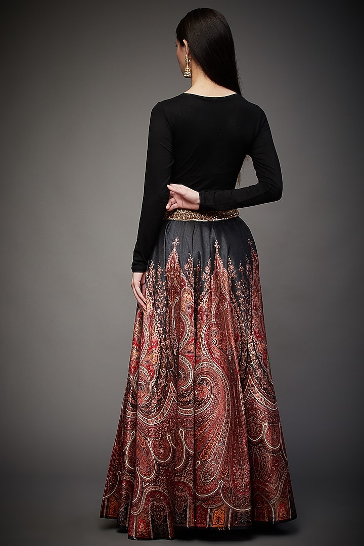 Black & Red Printed Wedding Lehenga Set by Ri Ritu Kumar at Pernia's Pop Up Shop