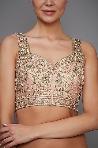 Peach Hand Embroidered Blouse by Ri Ritu Kumar