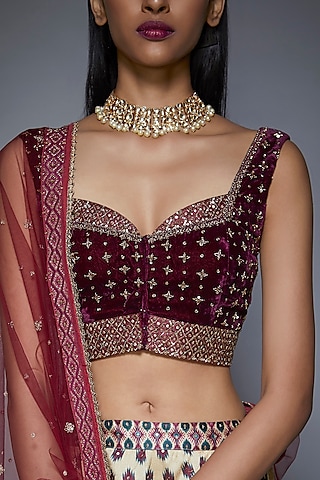 Plum Hand Embroidered Blouse by Ri Ritu Kumar