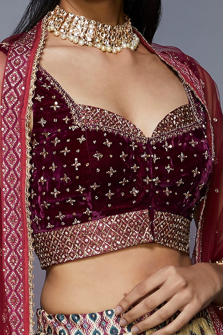 Plum Hand Embroidered Blouse by Ri Ritu Kumar at Pernia's Pop Up Shop
