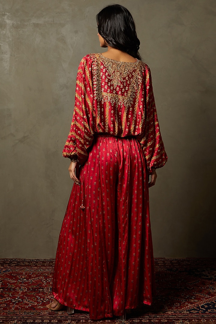 Red Silk Palazzo Pant Set by Ri Ritu Kumar at Pernia's Pop Up Shop