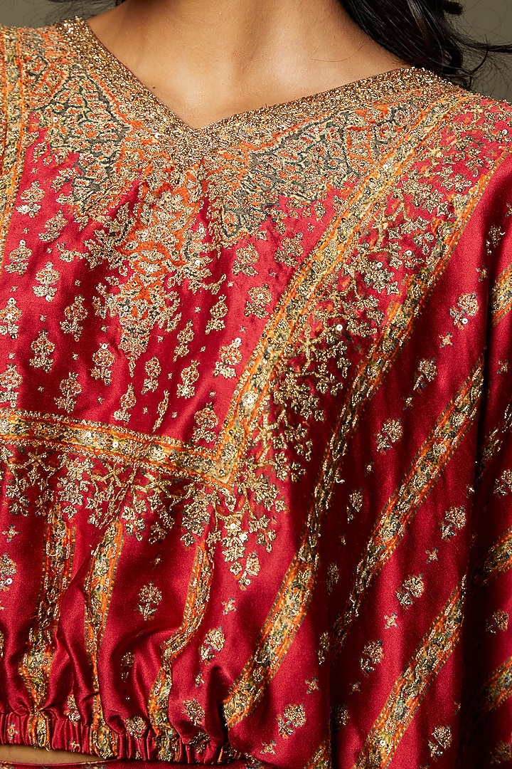 Red Silk Palazzo Pant Set by Ri Ritu Kumar at Pernia's Pop Up Shop