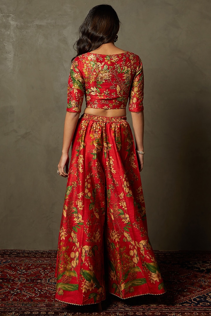 Red & Beige Dupion Palazzo Pant Set by Ri Ritu Kumar at Pernia's Pop Up Shop