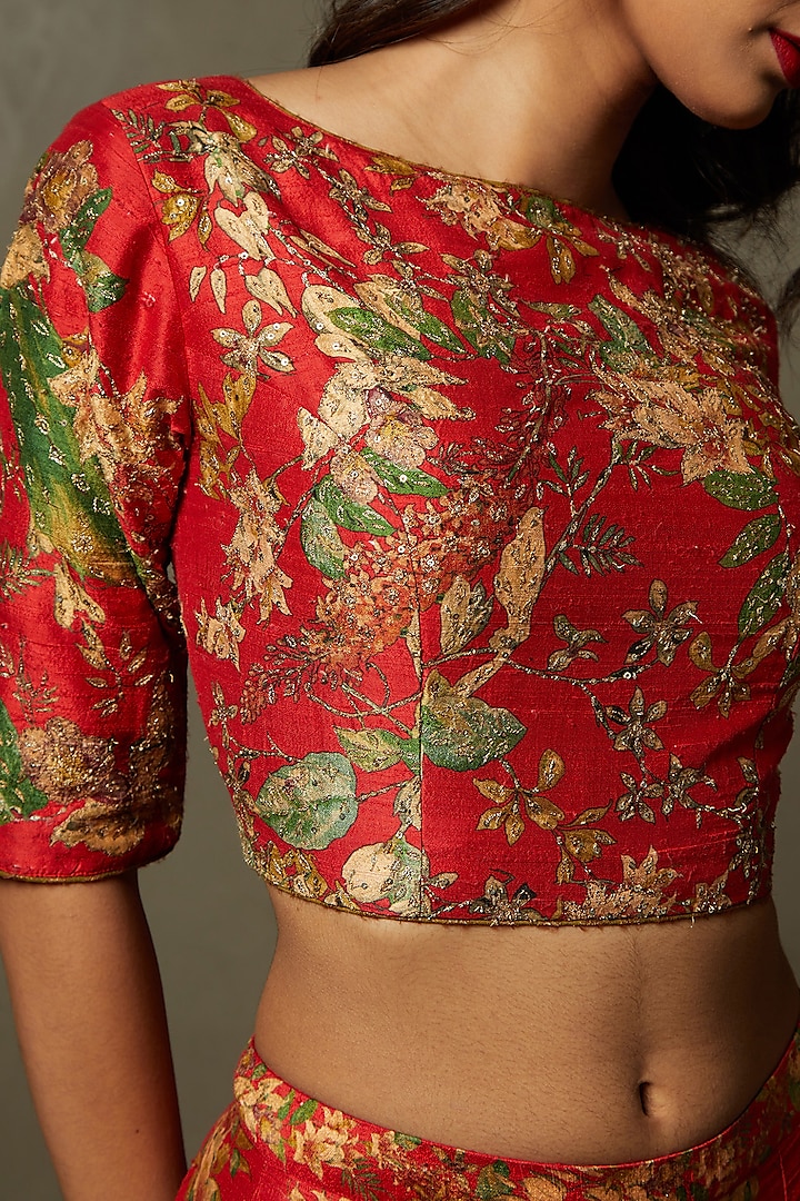 Red & Beige Dupion Palazzo Pant Set by Ri Ritu Kumar at Pernia's Pop Up Shop