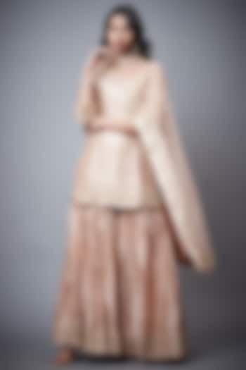 Beige Silk Satin Gharara Set by Ri Ritu Kumar at Pernia's Pop Up Shop