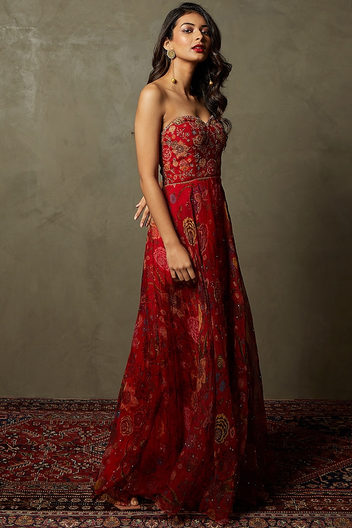 Red Embroidered Gown by Ri Ritu Kumar