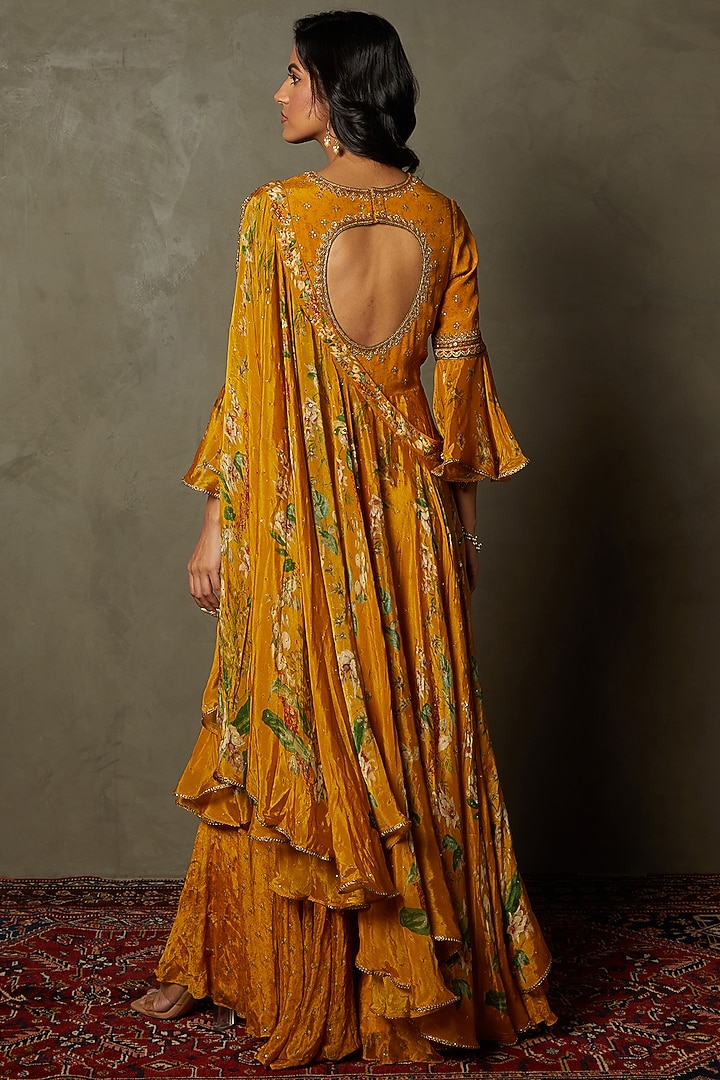 Mustard Embroidered Jacket Party Wear Dress by Ri Ritu Kumar at Pernia's Pop Up Shop