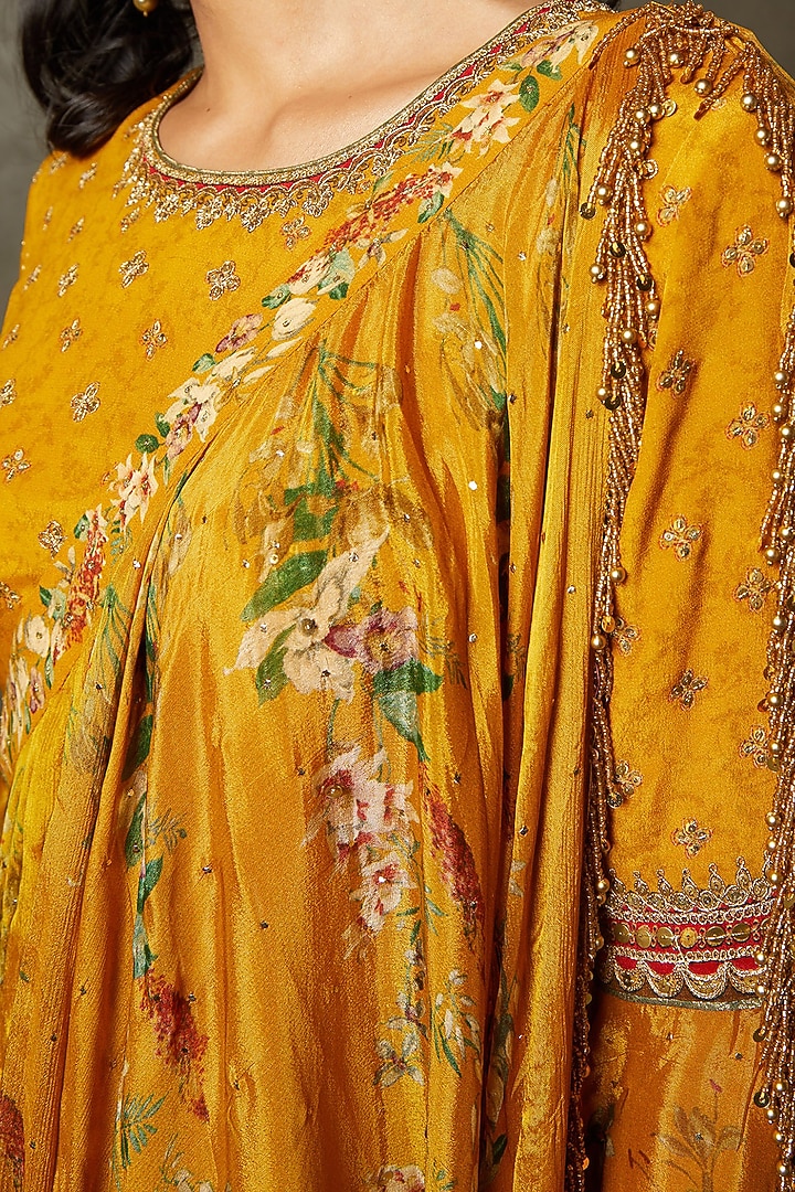 Mustard Embroidered Jacket Party Wear Dress by Ri Ritu Kumar at Pernia's Pop Up Shop