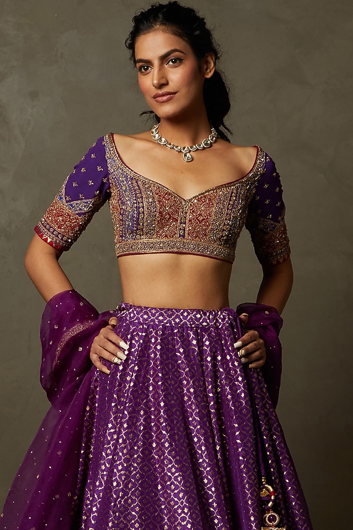 Purple Embroidered Bridal Lehenga Set by Ri Ritu Kumar at Pernia's Pop Up Shop