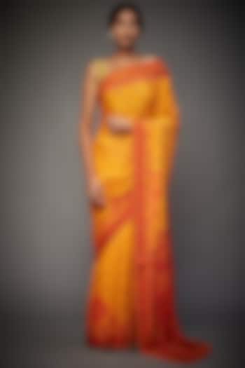 Yellow & Orange Viscose Chinon Phulkari Saree Set by Ri Ritu Kumar