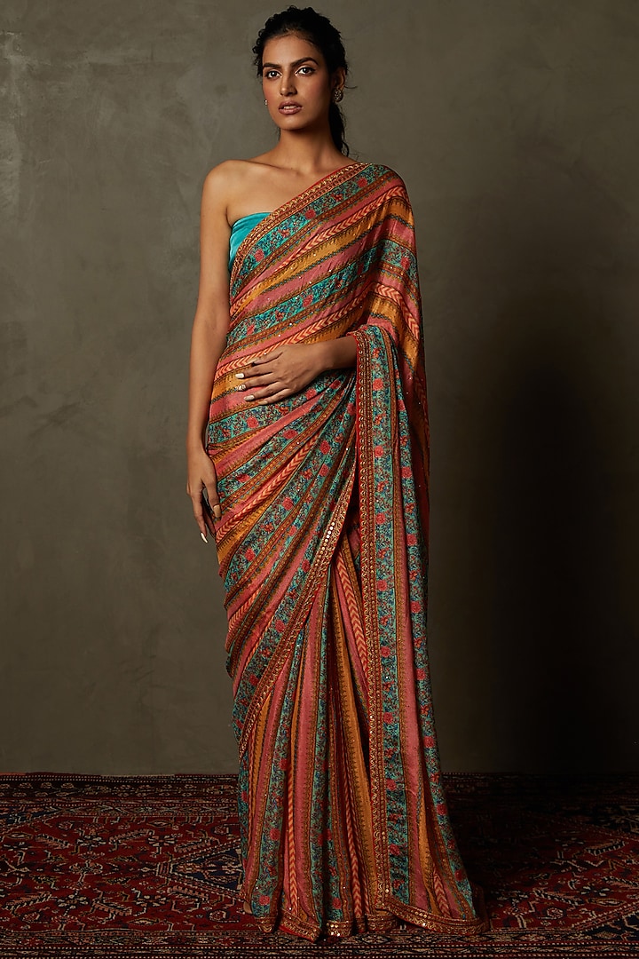 Multi-Colored Viscose Chinon & Silk Satin Ariyana Saree by Ri Ritu Kumar