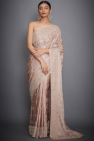 Beige Silk Satin Saree Set by Ri Ritu Kumar