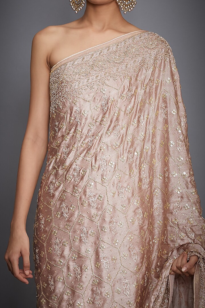 Beige Silk Satin Bridal Saree Set by Ri Ritu Kumar at Pernia's Pop Up Shop
