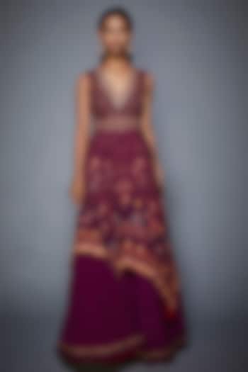 Purple Embroidered Asymmetric Dress by Ri Ritu Kumar
