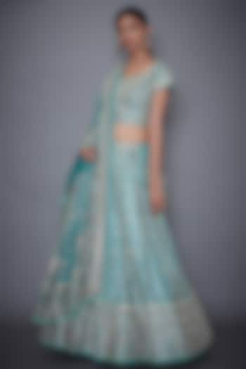 Turquoise Embroidered Lehenga Set by Ri Ritu Kumar