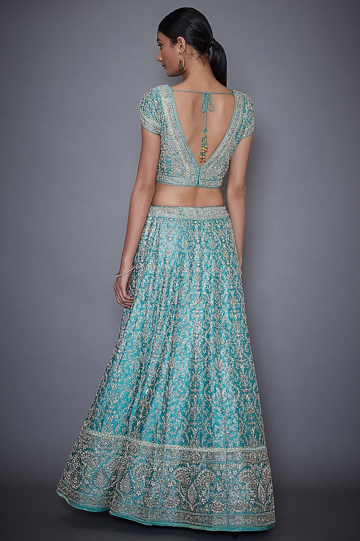 Turquoise Embroidered Bridal Lehenga Set by Ri Ritu Kumar at Pernia's Pop Up Shop
