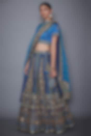 Royal Blue & Turquoise Floral Embroidered Lehenga Set by Ri Ritu Kumar
