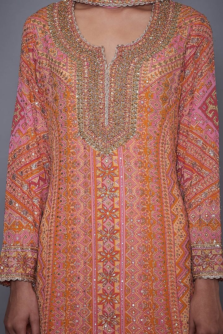 Pink & Yellow Embroidered Kurta Set by Ri Ritu Kumar at Pernia's Pop Up Shop