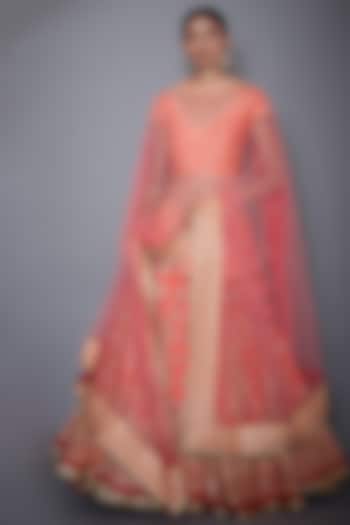 Coral Embroidered Bridal Lehenga Set by Ri Ritu Kumar at Pernia's Pop Up Shop