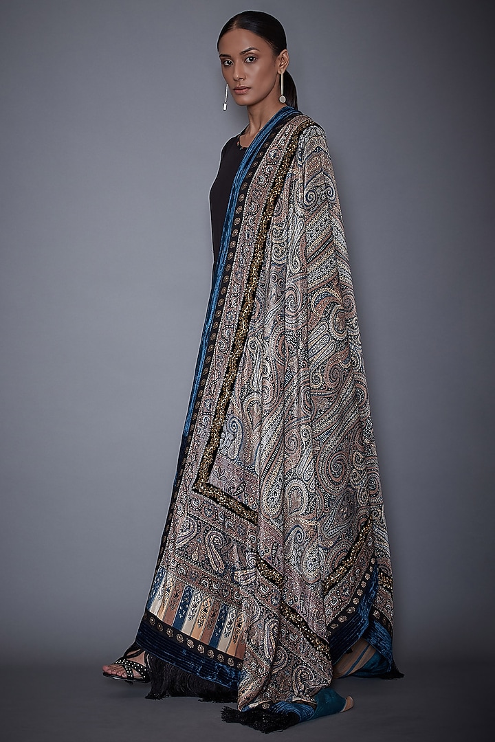 Grey & Black Embroidered Shawl by Ri Ritu Kumar at Pernia's Pop Up Shop