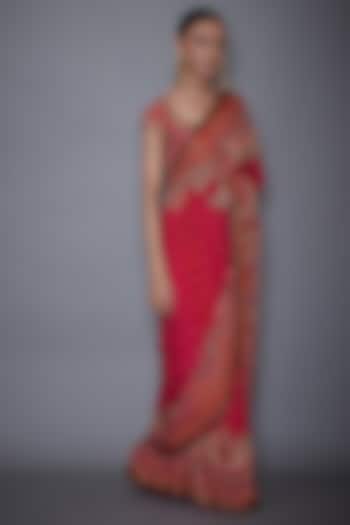 Red & Fuchsia Embroidered Saree Set by Ri Ritu Kumar