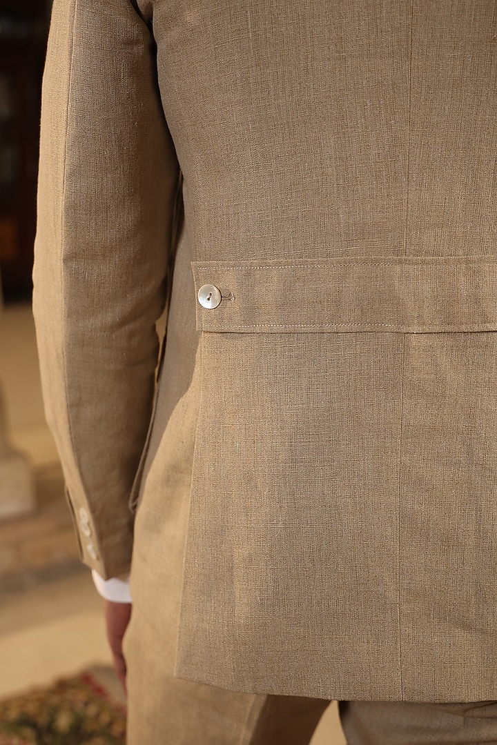 Beige Pure Linen Wedding Bandhgala Set by Raw & Rustic by Niti Bothra Men at Pernia's Pop Up Shop