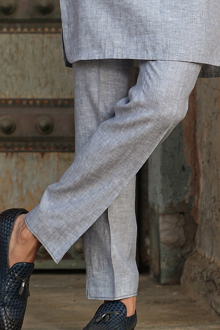 Grey & Cream Pure Linen Bundi Set by Raw & Rustic by Niti Bothra Men at Pernia's Pop Up Shop