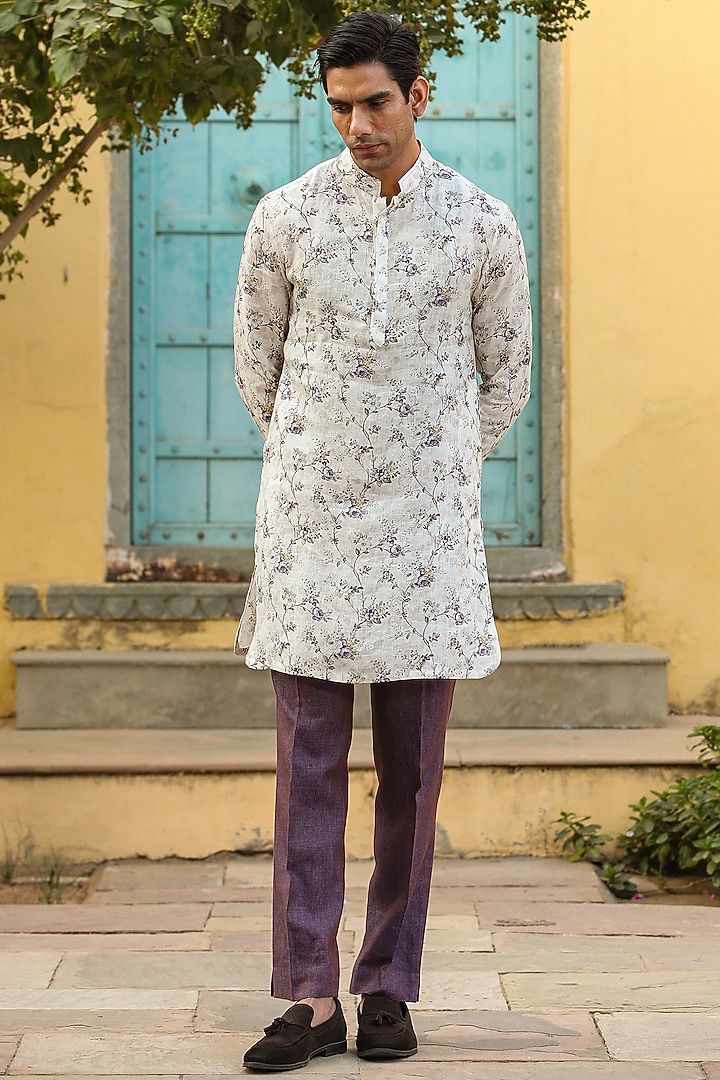 Lilac Pure Linen Bundi Jacket Set by Raw & Rustic by Niti Bothra Men at Pernia's Pop Up Shop