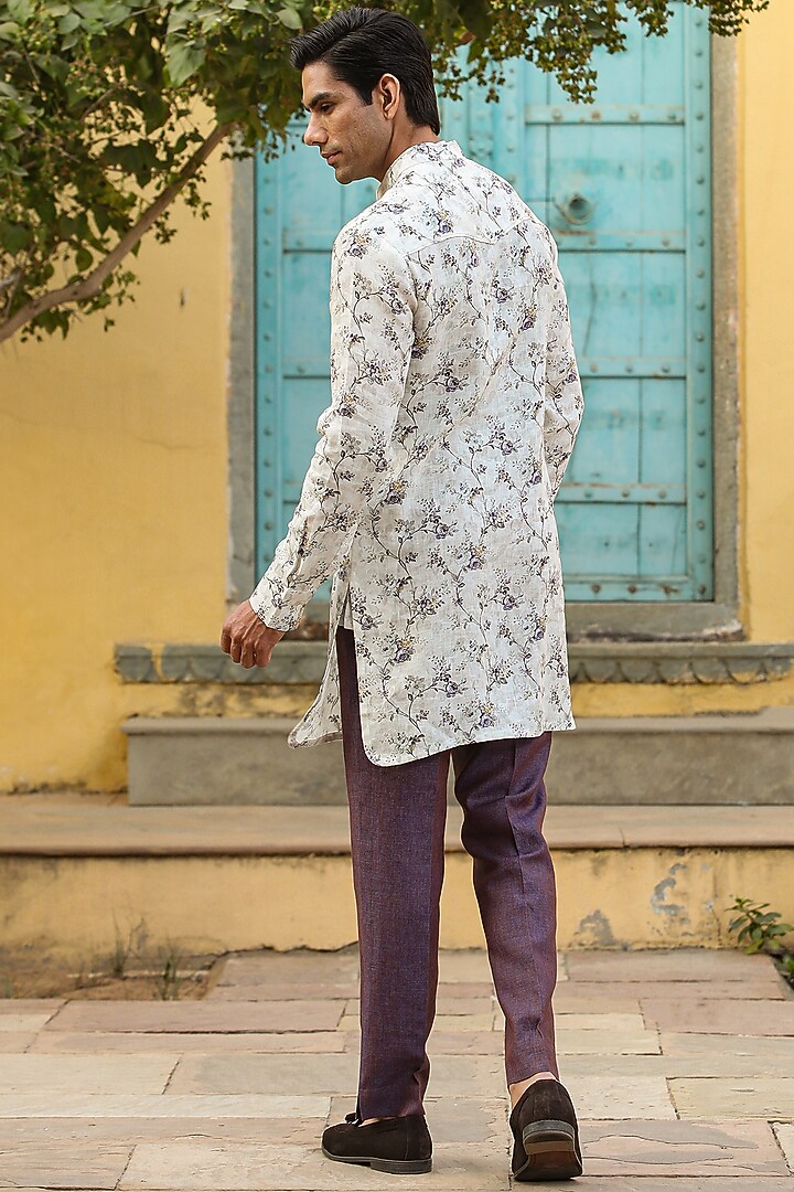 Lilac Pure Linen Bundi Jacket Set by Raw & Rustic by Niti Bothra Men at Pernia's Pop Up Shop