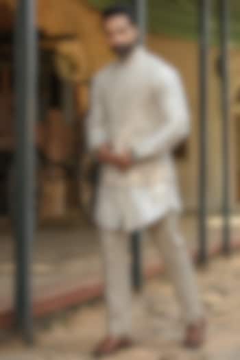 Beige Pure Linen Bundi Set by Raw & Rustic by Niti Bothra Men