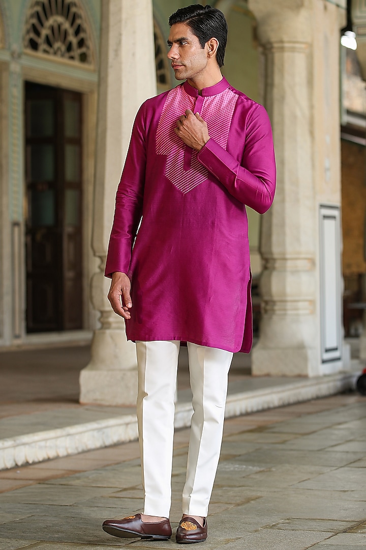 Pink Banarasi Chanderi Silk Handwoven Kurta by Raw & Rustic by Niti Bothra