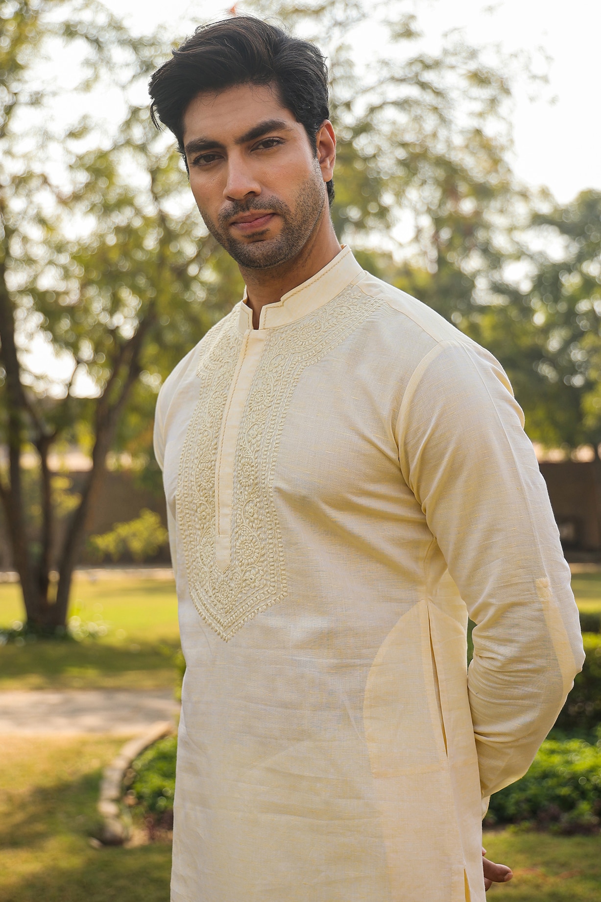 Buy Raw & Rustic by Niti Bothra Yellow Irish Linen & Giza Cotton