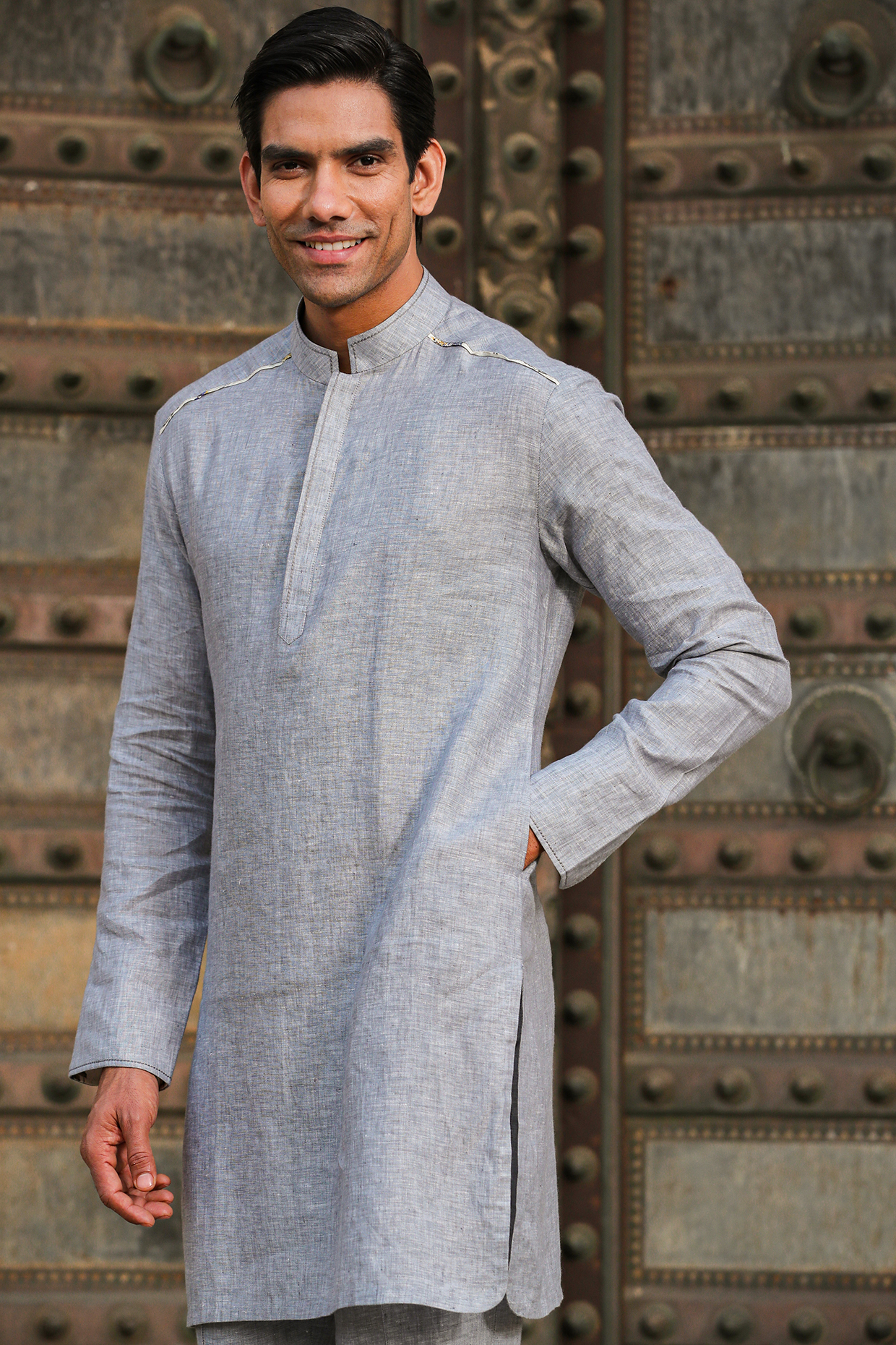 Grey Pure Linen Short Kurta Design by Raw Rustic by Niti Bothra