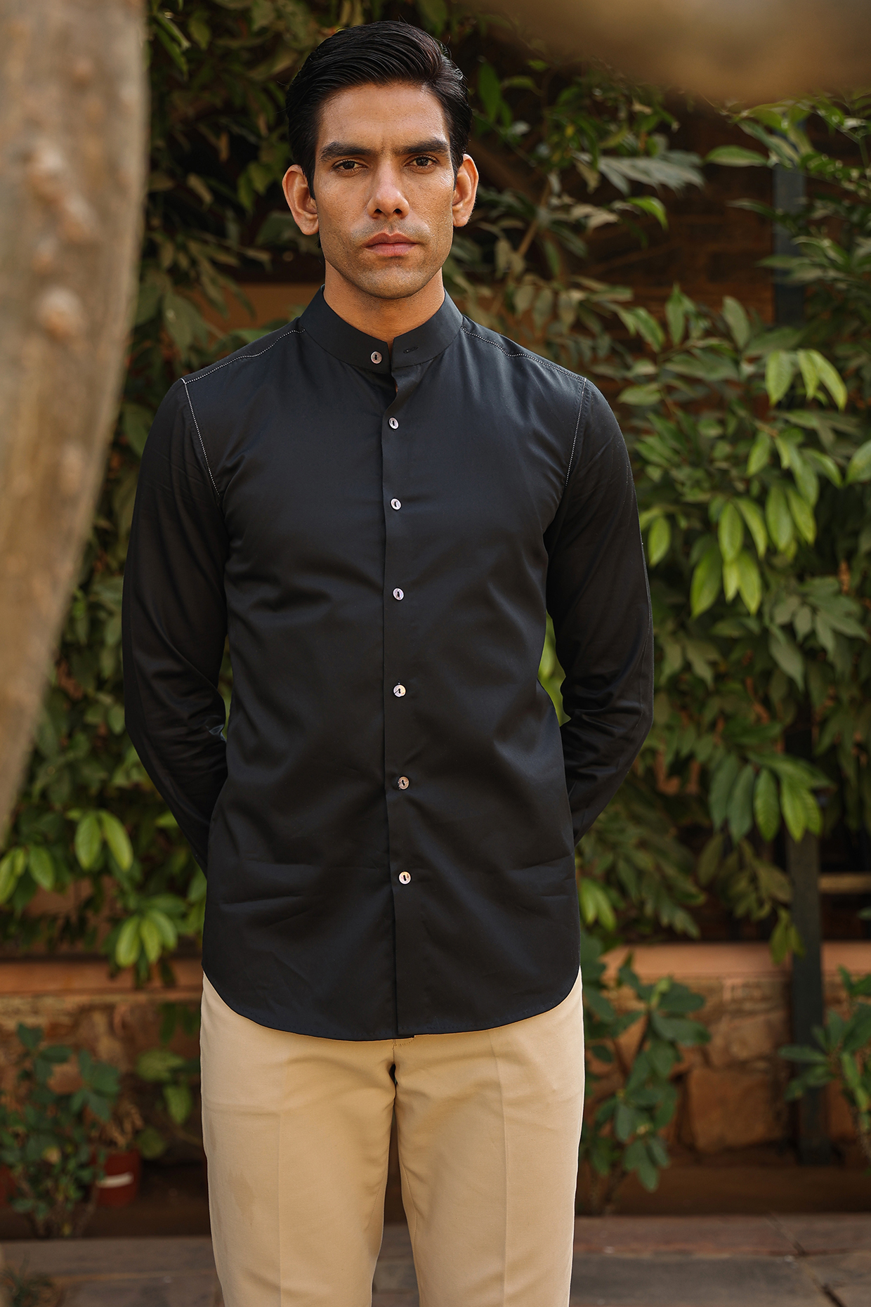 Black Supema Cotton Embroidered Summer party Shirt by Raw & Rustic by Niti Bothra at Pernia's Pop Up Shop