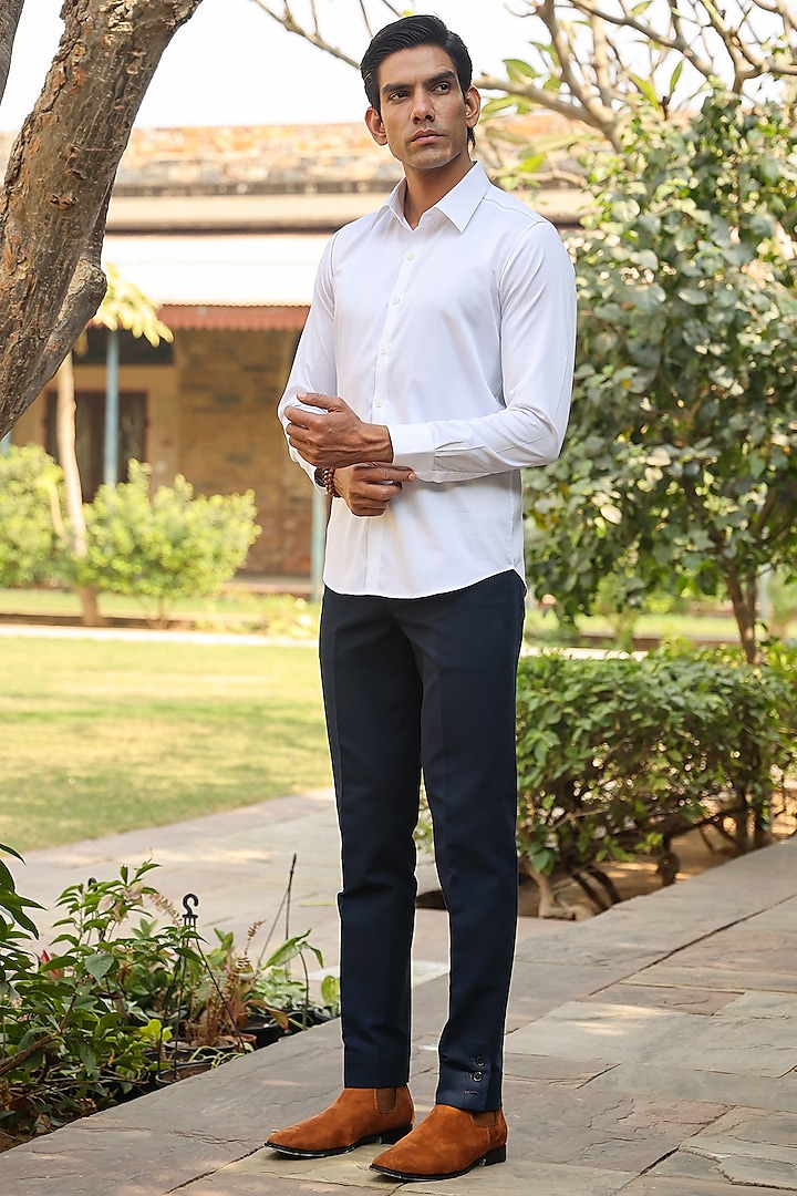 White Supema Cotton Embroidered Summer party Shirt by Raw & Rustic by Niti Bothra at Pernia's Pop Up Shop