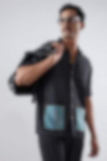 Black Tencel Denim Embroidered Summer Shirt by Raw & Rustic by Niti Bothra Men at Pernia's Pop Up Shop