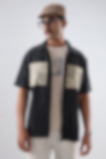 Black Tencel Denim Embroidered Summer Shirt by Raw & Rustic by Niti Bothra Men at Pernia's Pop Up Shop